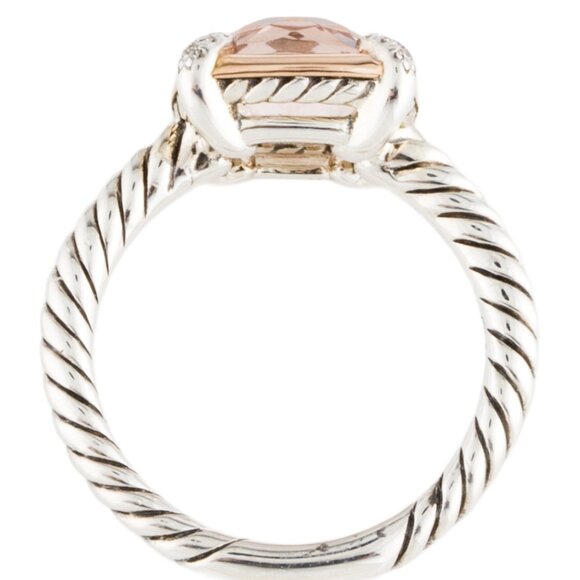 DAVID YURMAN MORGANITE & DIAMOND 18K ROSE GOLD & SILVER PETITE CHÂTELAINE RING - Picture 7 of 9
